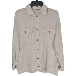 White Birch Cream Low Shouler Snap Button Lightweight Jacket Collar & Pockets